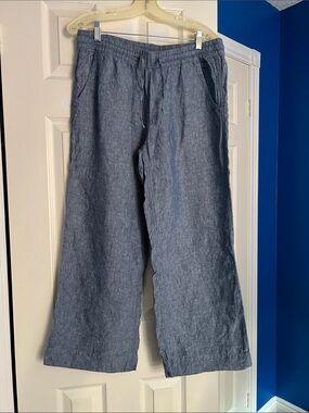 L.L. Bean Women's Wide Leg Linen Pants in Blue